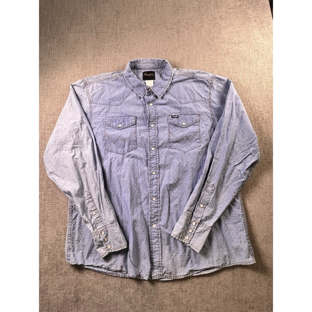 Wrangler Pearl Snap Shirt Men XXL Retro Cowboy Western Geometric Print Blue Y2K